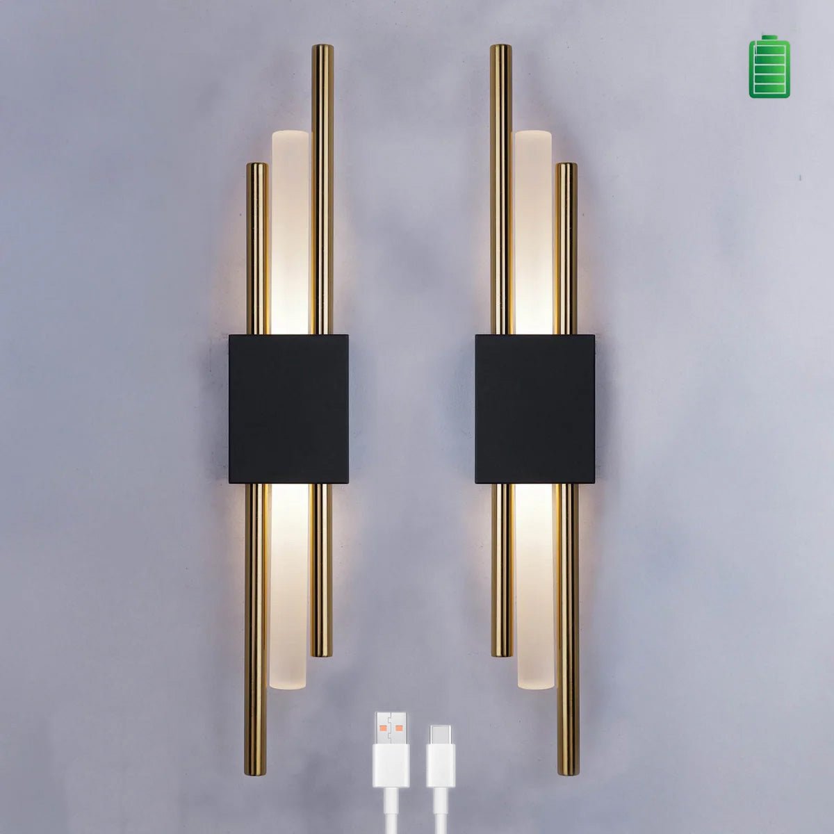 Glitch Wall Light • Black & Gold • Battery • 2 Pack - Haus of Interiors