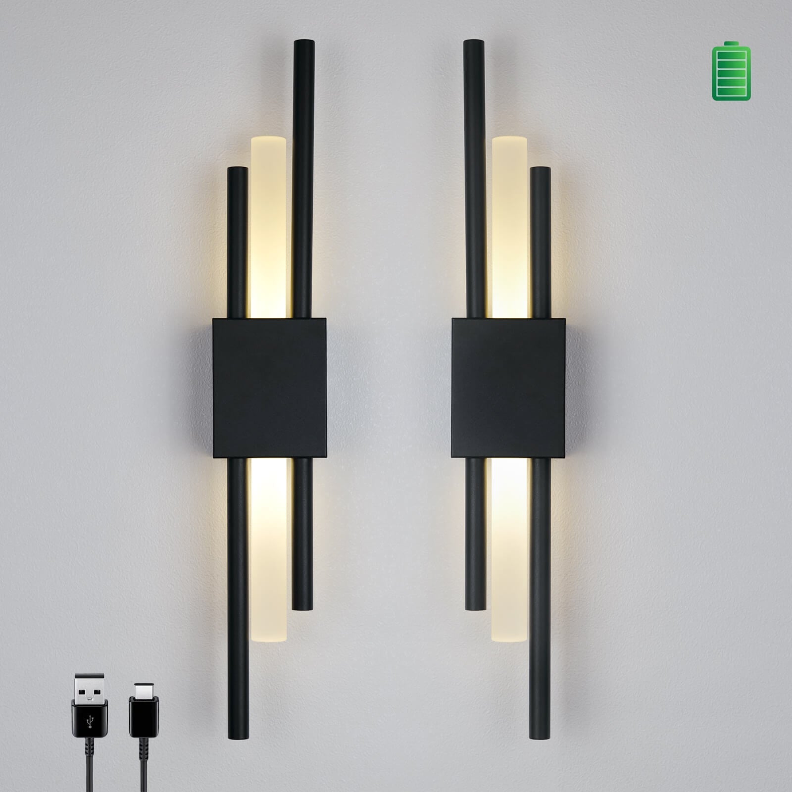 Glitch Wall Light • Black • Rechargeable Battery • 2 - Pack - Sconce - Haus of Interiors