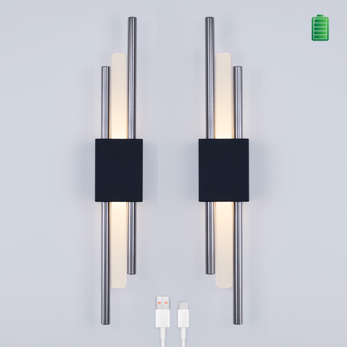 Glitch Wall Light • Black & Silver • Battery • 2 Pack - Haus of Interiors